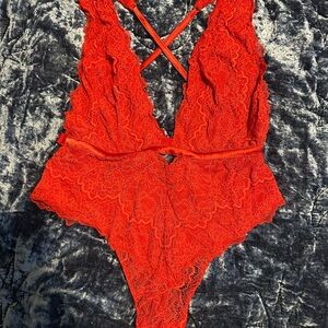 Victoria's Secret Red Lace Plunge Teddy
